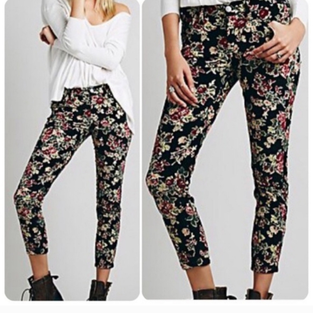 Free people Corduroy floral leggins/pants size 26‎
